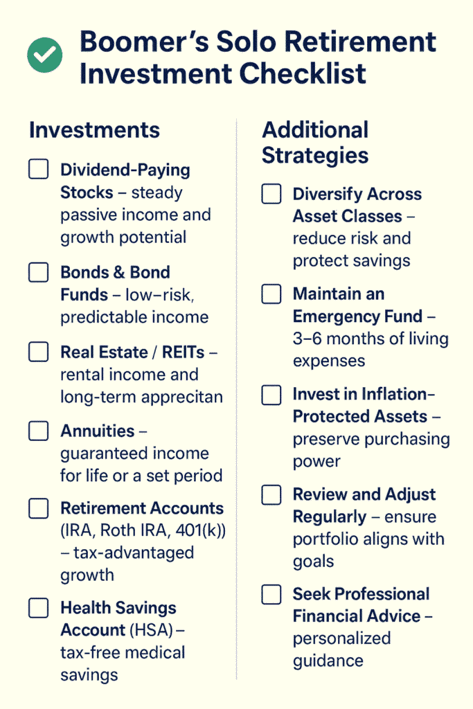 6 Smart Investments Every Boomer Needs for a Secure Solo Retirement